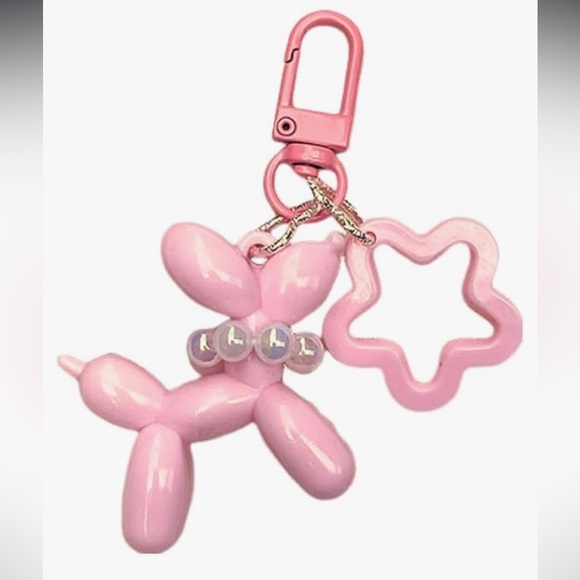 Pink Balloon Dog purse bag clip with pearl necklace Keychain - Picture 1 of 2